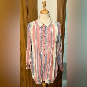 Aratta Silent Journey Pink and Blue Striped Button Down Shirt